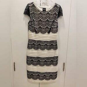 Jax - Midi Dress - Winter White w Black Lace Overlay - Size 10